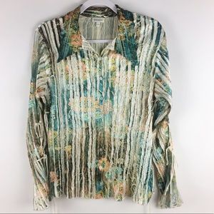 Komarov Crinkle Button Down Lacey Sleeves Ribbons